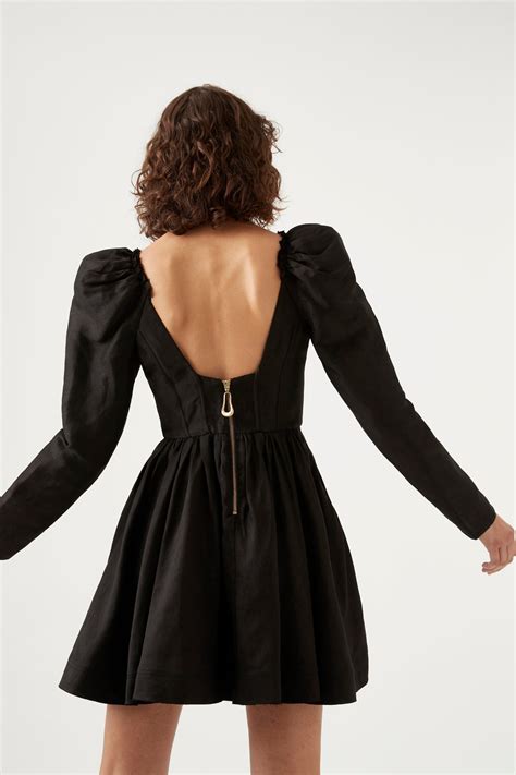 Fleur Corset Long Sleeve Mini Dress Black Aje