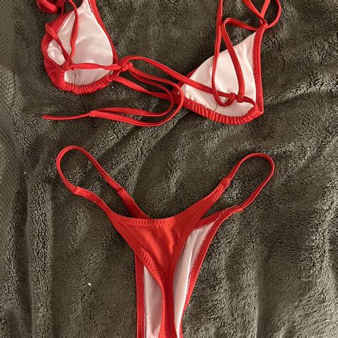 Red Triangle Thong Bikini Depop