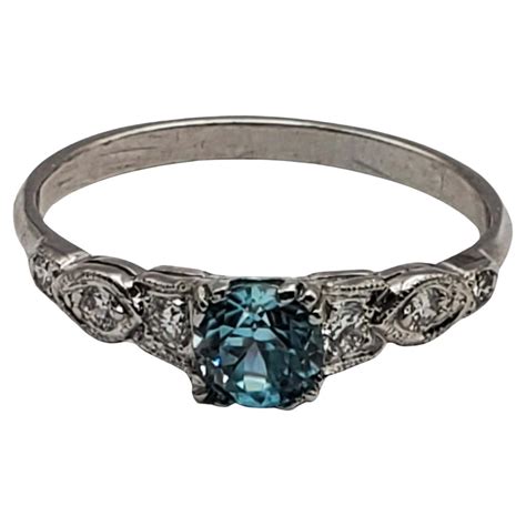 Vibrant 073ct Blue Zircon And Diamond Vintage Ring For Sale At 1stdibs
