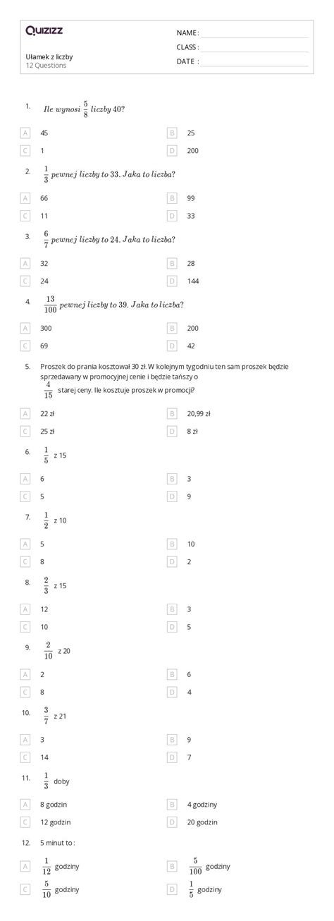 Ponad Liczby Arkuszy Roboczych Dla Klasa W Quizizz Darmowe