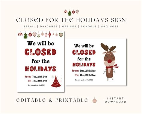 Holiday Closed Signs Printable - Mom Printable