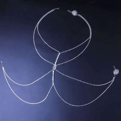 Bling Rhinestone Boob Chain Chest Bracket Bra Jewelry Chain For Women Party Bikini Crystal
