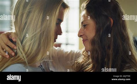 Married Homosexual Female Gay Couple In Love Hugging And Kissing At Home Stock Video Footage Alamy