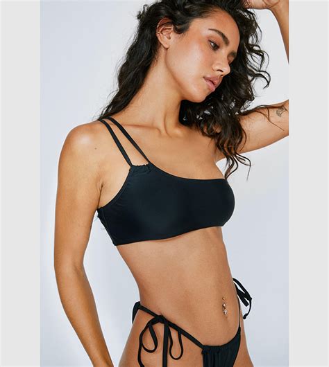 Buy Nasty Gal Recycled One Shoulder Double Strap Tie Bikini Set In Black Thstreet Kuwait