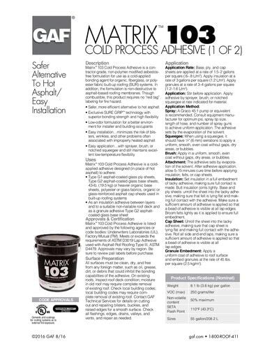 Matrix™ 103 Cold Process Adhesive Gaf Commercial Roofing