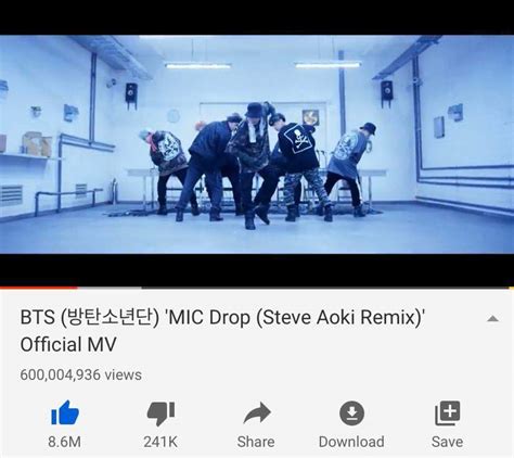 Mic Drop Steve Aoki Remix Official Mv Has Surpassed 600 Million
