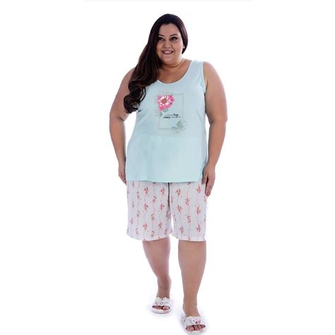 Victory Ref 25057 Pijama Verão Fem Bermudoll Meia Malha Regata Plus Size Lingerie Vendas