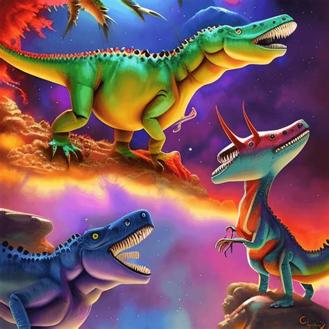 Vibrant Vivid Playful Cute Coleophysis Dinosaurs Fractal Watercolor