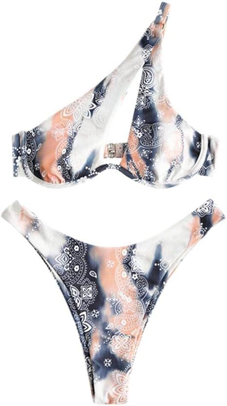 Amazon Zaful Women S Sexy Cutout One Shoulder Bikini Underwire Padded Bathing Suit Cheeky