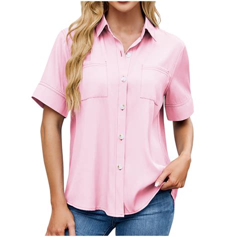 Hot Days Bold Styles Olyvenn Button Down Shirts For Women Collared Casual Solid Short Sleeve