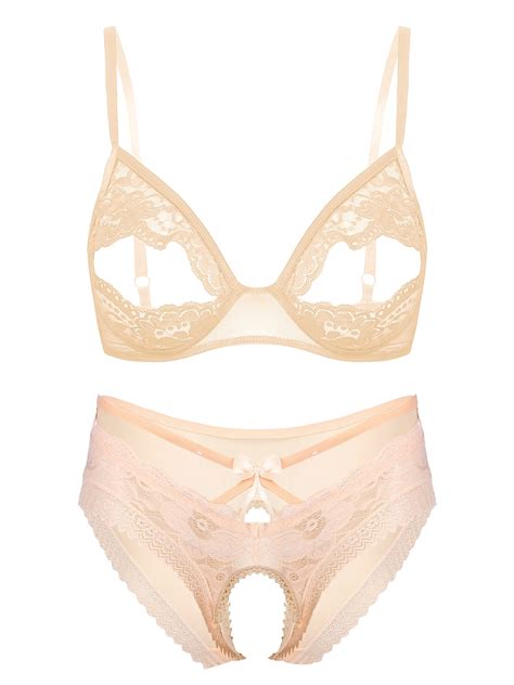 Aislor Women S Sheer Lace Lingerie Bra Tops With Briefs Underwear Nude B L Walmart