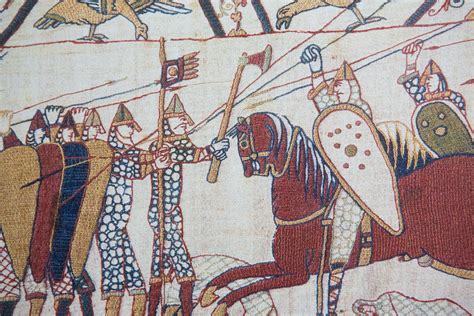 Bayeux tapestry, depicting the invasion by William The Conqueror ...