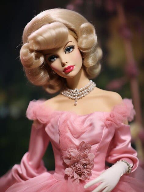 Premium AI Image A Beautiful Stylish Blonde Doll Wearing A Pink Dress