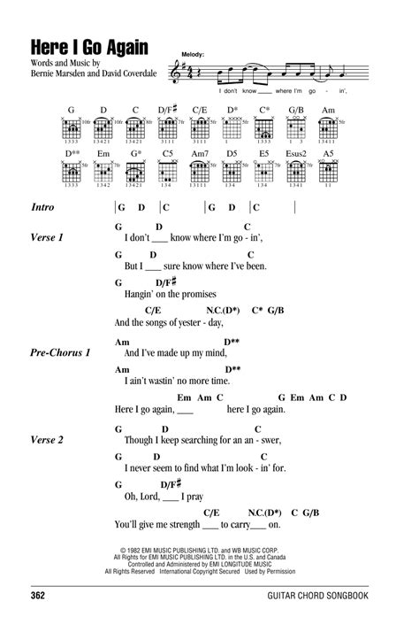 Here I Go Again by Whitesnake - Guitar Chords/Lyrics - Guitar Instructor