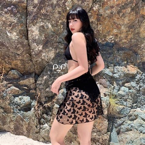 Khăn cột đính bướm màu đen phụ kiện đi biển P P Bikini Thương hiệu đồ bơi nữ đồ bơi nam