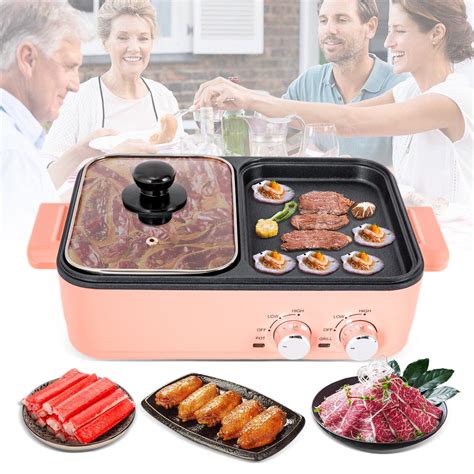 2in1 Electric Hot Pot 1500W Non Stick Korean BBQ Plate Pan Shabu Grill Barbecue Walmart