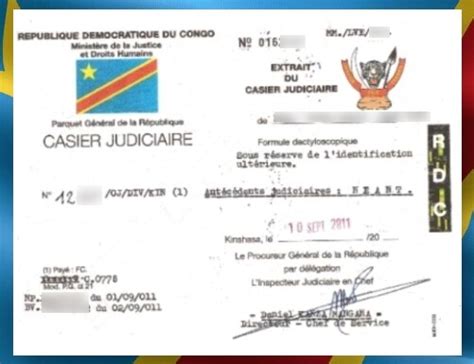 Extrait Du Casier Judiciaire Congo Kinshasa RDC