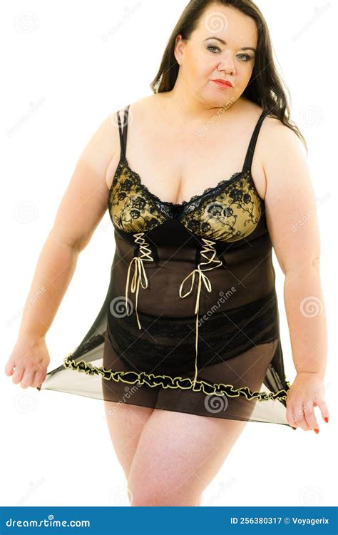 Plus Size Woman In Lingerie Tunic Stock Image Image Of Nightgown