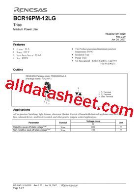 BCR16PM-12LG Datasheet(PDF) - Renesas Technology Corp