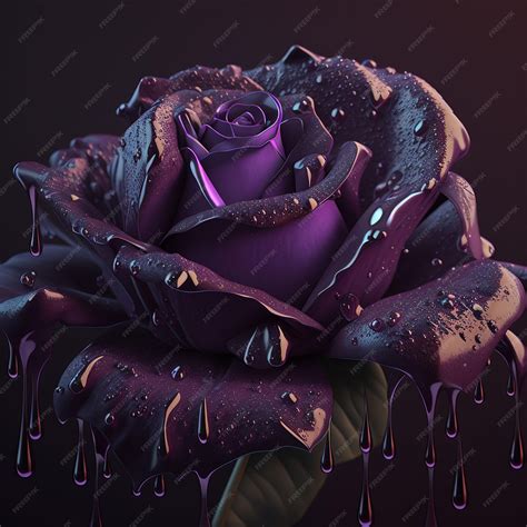 Premium Photo | A purple rose with dripping drops on it