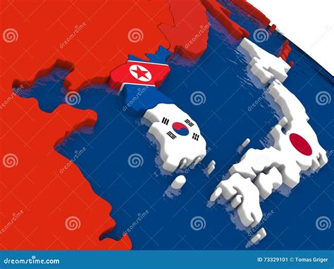 South Korean And North Korea On D Map With Flags Stock Illustration