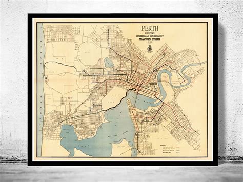 Vintage Map Of Perth Western Australia Vintage Maps And Prints