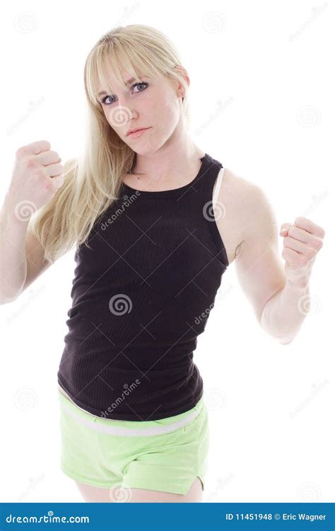 Blonde Showing Fists Stock Photo Image Of Furious Powerful