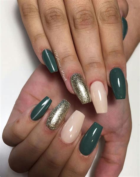 Groen Goud Nude Dark Green Nails Nails Yellow Green Nail Art Coffin Nails Matte Stiletto