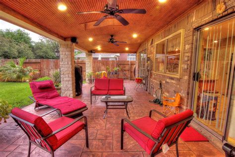 Patio Cover With Brick Columns And Outdoor Kitchen Houston