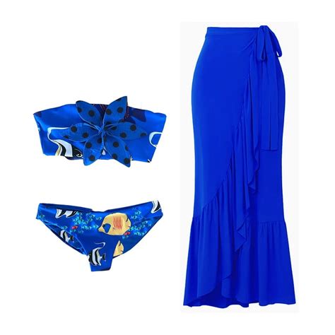 2024 3pack Bikini With Beach Skirt Swimwear Women Swimsuit V Neck Ruffle Print Bathing Suit