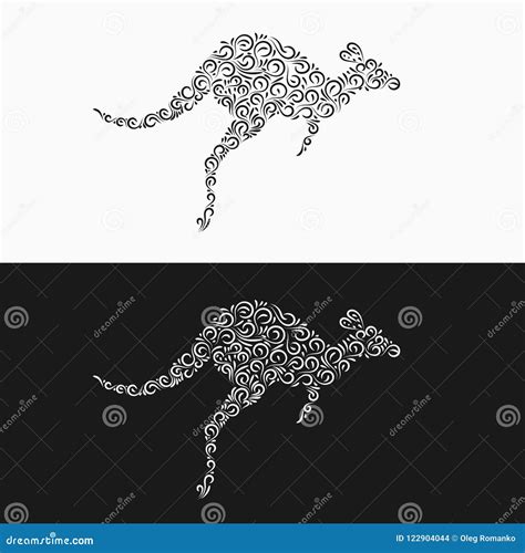 Vector Silhouette of a Jumping Kangaroo from Decorative Ornate O Stock ...