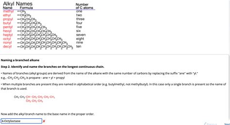 Solved Naming A Branched Alkanestep 2 ﻿identify And Name