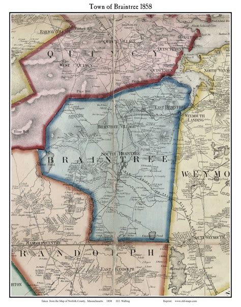 Braintree Massachusetts 1858 Old Town Map Custom Print Norfolk Co Old Maps