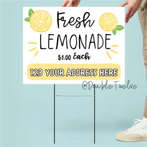 Printable Lemonade Stand Sign, DIY Lemonade Stand Yard Signs, Editable