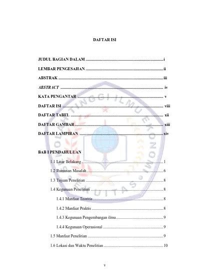 DAFTAR ISI JUDUL BAGIAN DALAM I LEMBAR PENGESAHAN Ii ABSTRAK