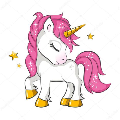 Lindo Unicornio Mágico Rosa Pequeña Diseño Vector Sobre Fondo Blanco F84