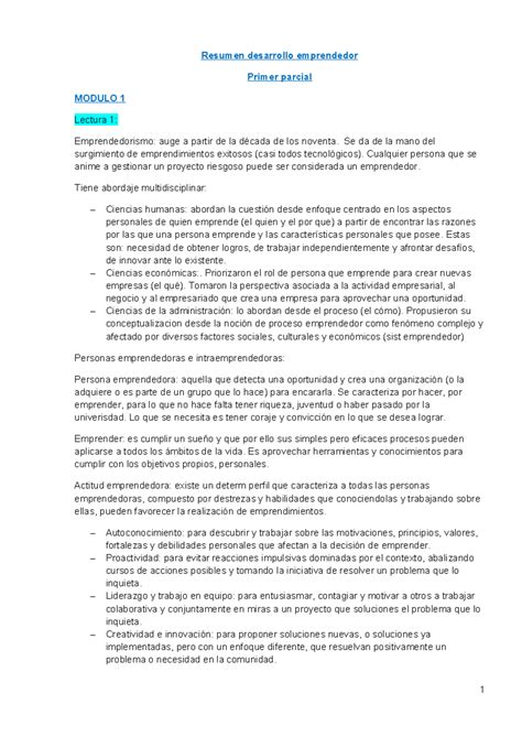 Desarrollo Emprendedor Resumen Primer Parcial Resumen Desarrollo