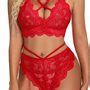 Sexy Bowknot Flower Lace Bra Panty Set Hollow Criss Cross High Waist Strappy Underwear Lingerie