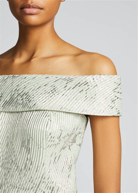 Rickie Freeman For Teri Jon Off The Shoulder Metallic Textured Jacquard