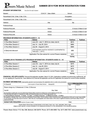 Fillable Online Pow Wow Summer Registration Form Powers Music