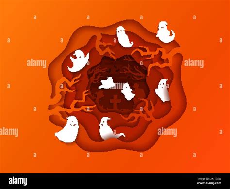 halloween holiday paper cut  flying ghosts  cemetery halloween