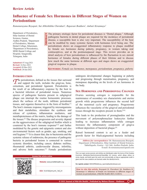 Pdf Influence Of Female Sex Hormones In Different Stages Of Women On Periodontium