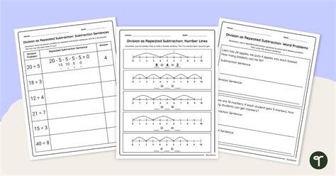 division  repeated subtraction worksheet set teach starter