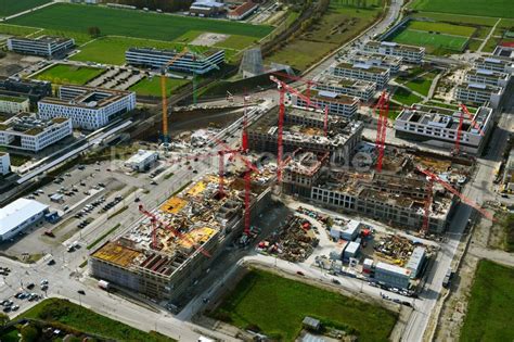 München aus der Vogelperspektive Baustelle zum Neubau des Hochhaus