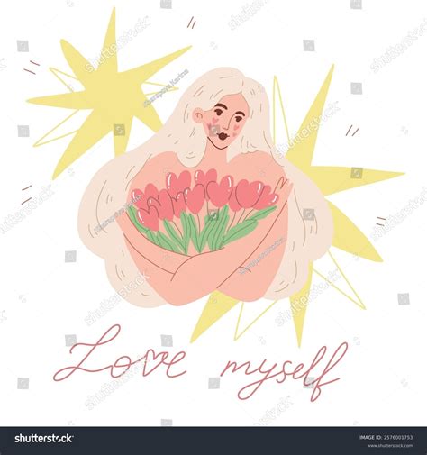 Vector Illustration Naked Woman Bouquet Flowers Stock Vector Royalty