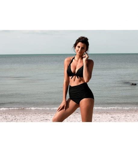 Vintage Ruched High Waisted Bathing Suit Bikini FBA Black CU H M D