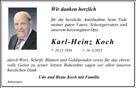 Traueranzeigen Von Karl Heinz Koch Rz Trauerde