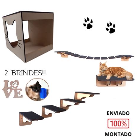 Kit Parquinho Para Gatos 9 peças Mdf Playground Cat Ponte Nicho