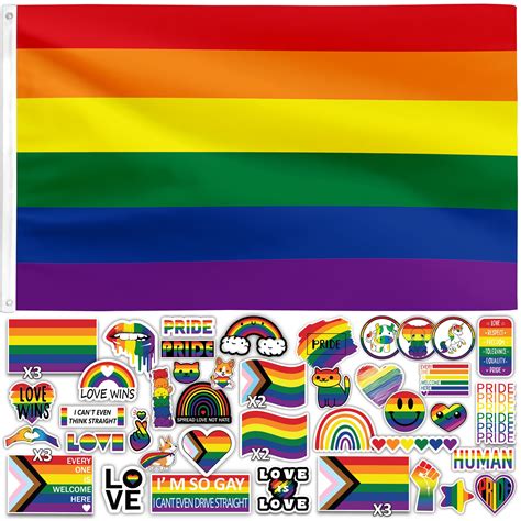 Rainbow Pride Flag And Sticker Pack Includes X Ft Gay Pride Flag And Unique Sticker