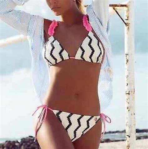 Mode Mer Costume Deux Pi Ces Bikini Femme Slips Triangle Blanc Noir Rose Ebay
